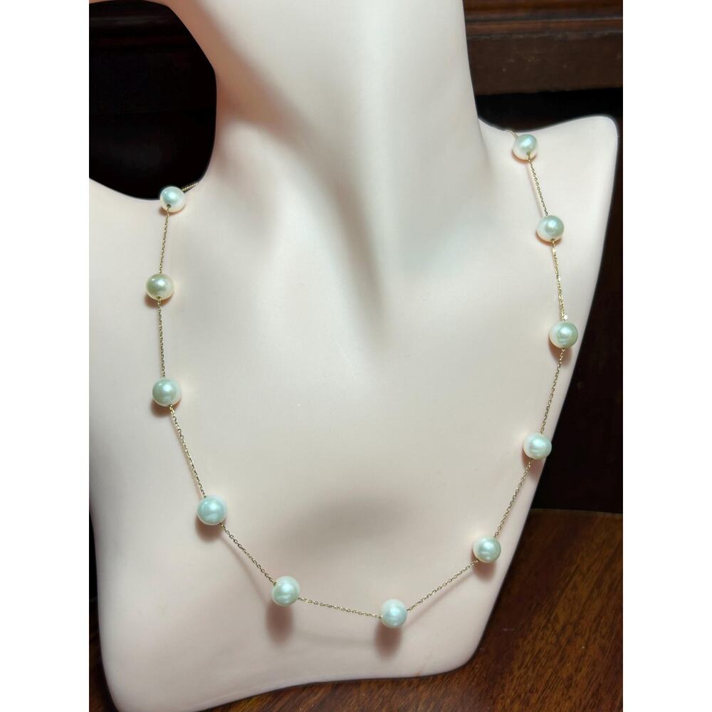 Shane Jewelry 14k solid yellow gold white pearl station chain necklace 18” 8.54g - Picture 2 of 13